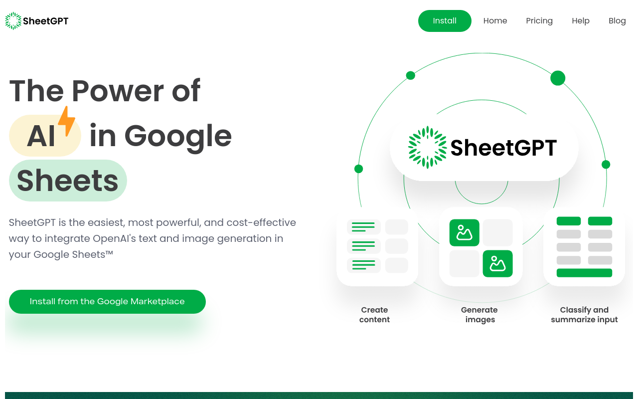 SheetGPT website screenshot